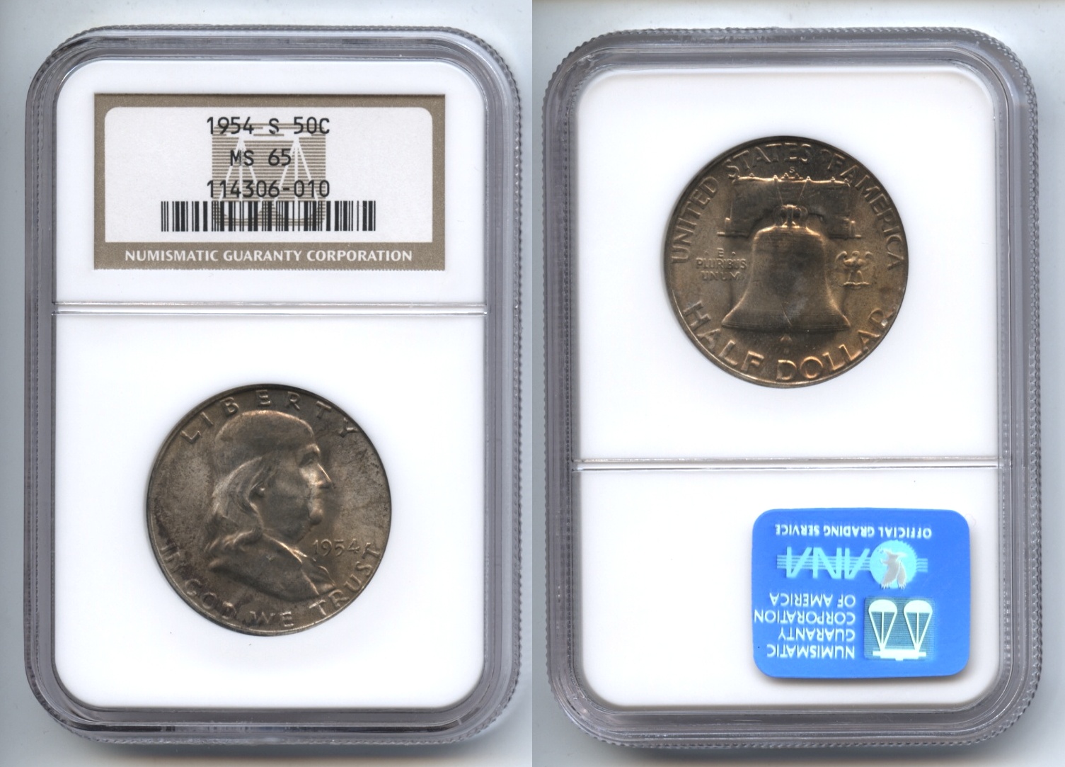 1954-S Franklin Half Dollar NGC MS-65