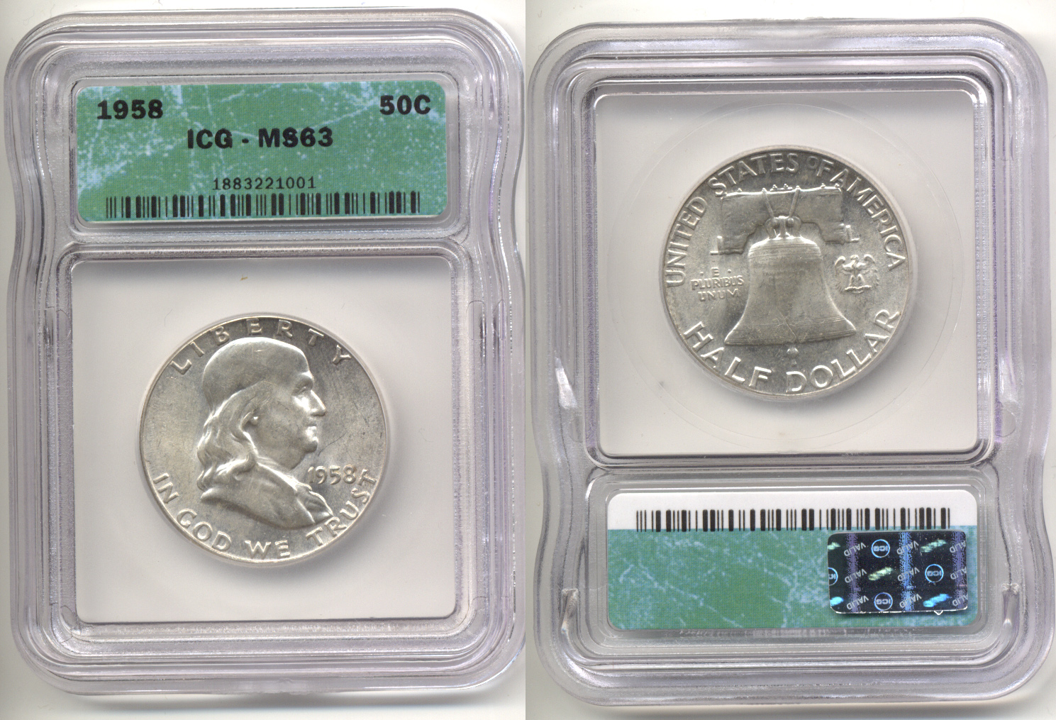 1958 Franklin Half Dollar ICG MS-63