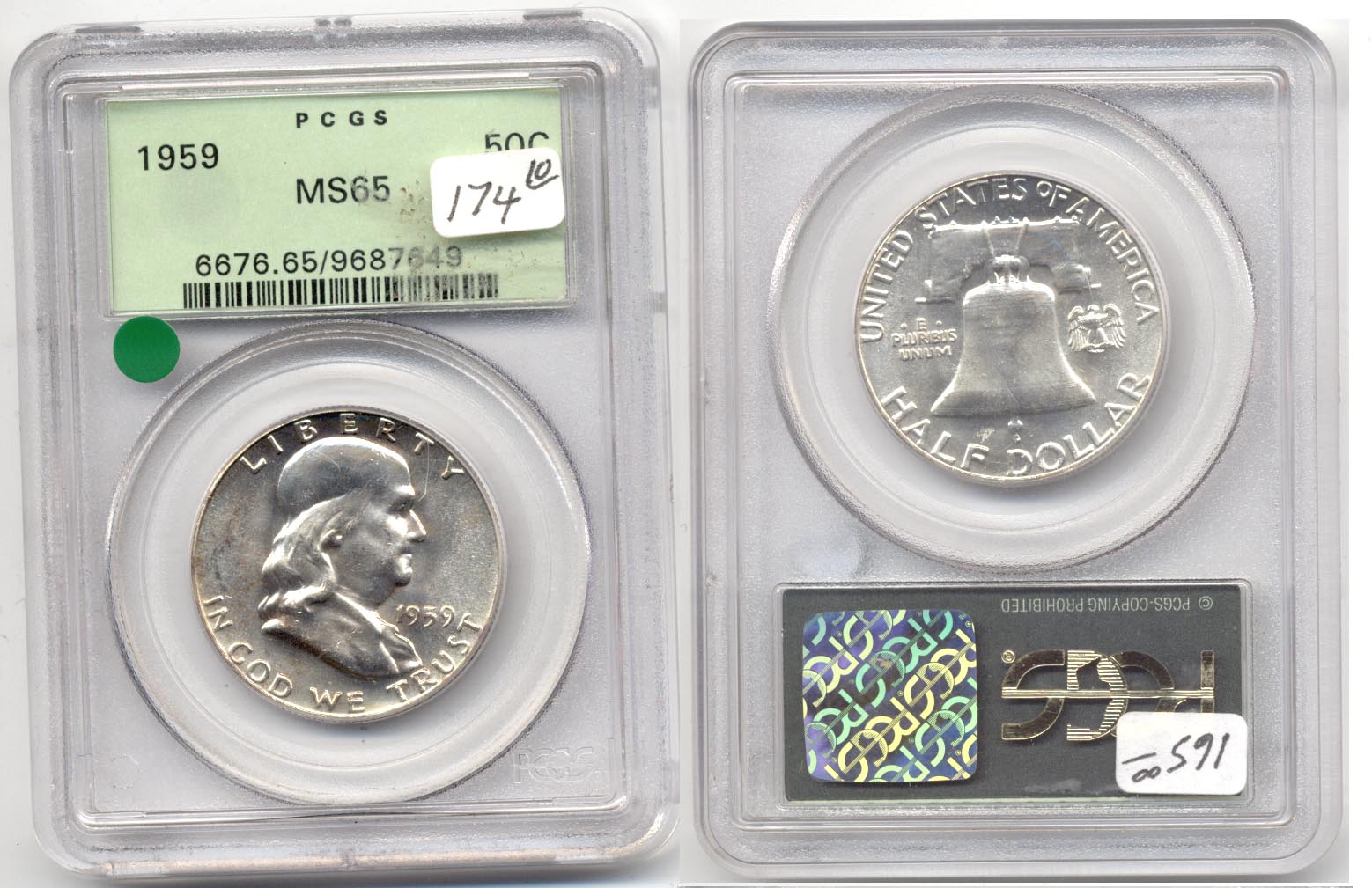 1959 Franklin Half Dollar PCGS MS-65