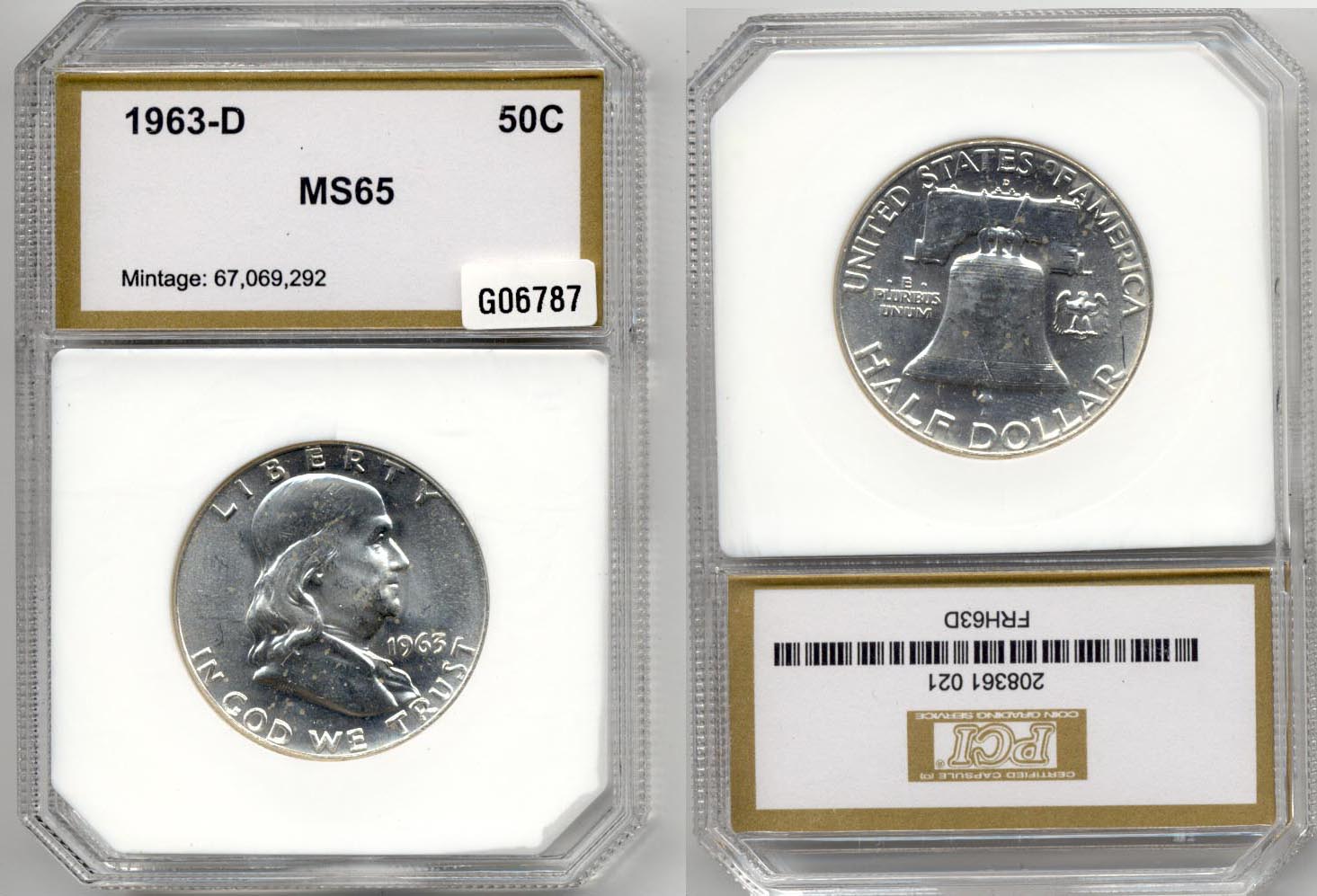 1963-D Franklin Half Dollar PCI MS-65 b
