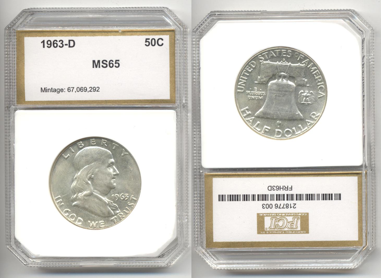 1963-D Franklin Half Dollar PCI MS-65 d