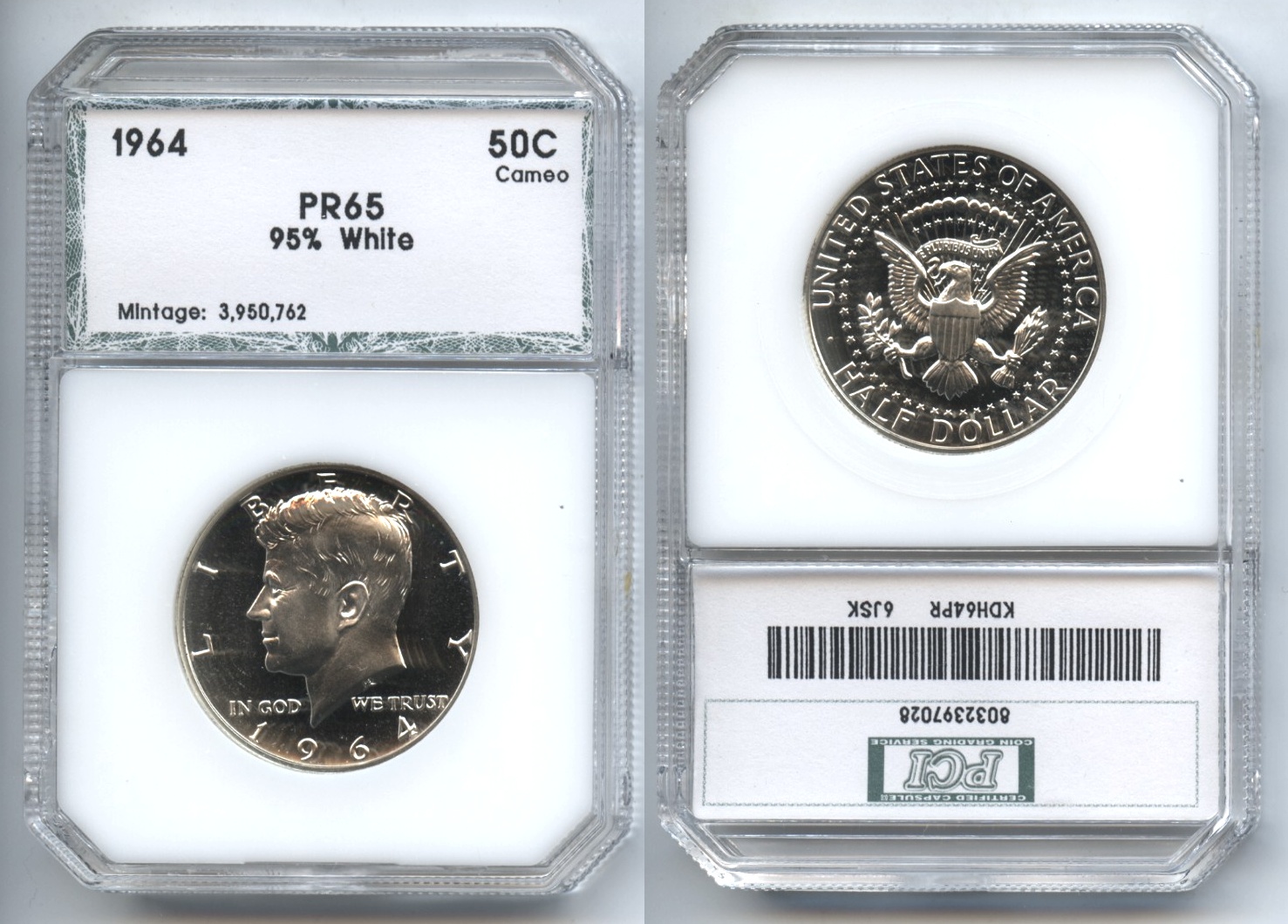 1964 Kennedy Half Dollar PCI Proof-65