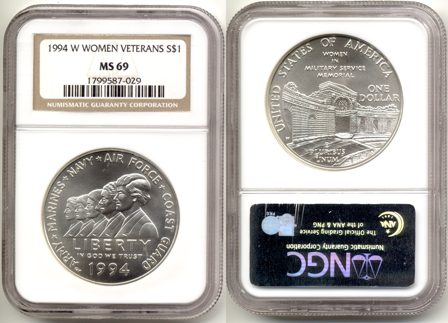 1994-W Women Veterans Commemorative Silver Dollar NGC MS-69