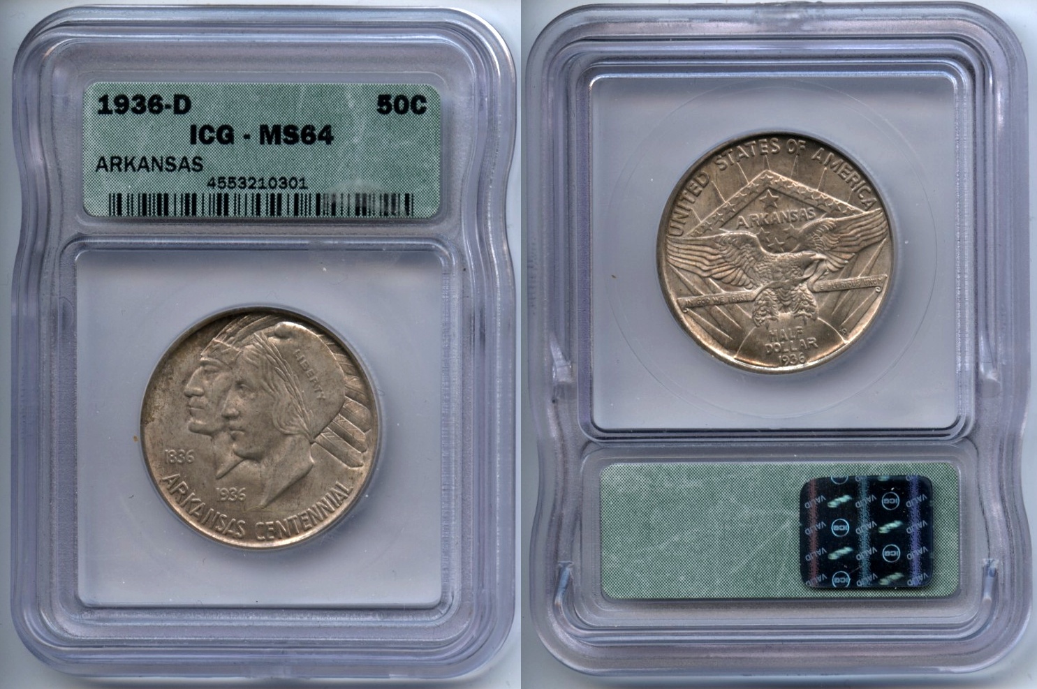 1936-D Arkansas Commemorative Half Dollar ICG MS-64