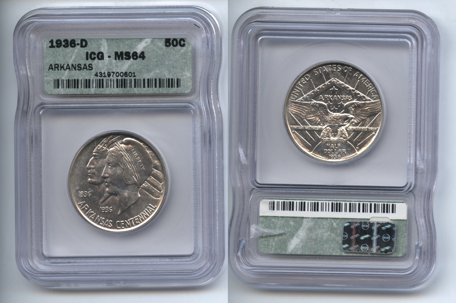 1936-D Arkansas Commemorative Half Dollar ICG MS-64 #a