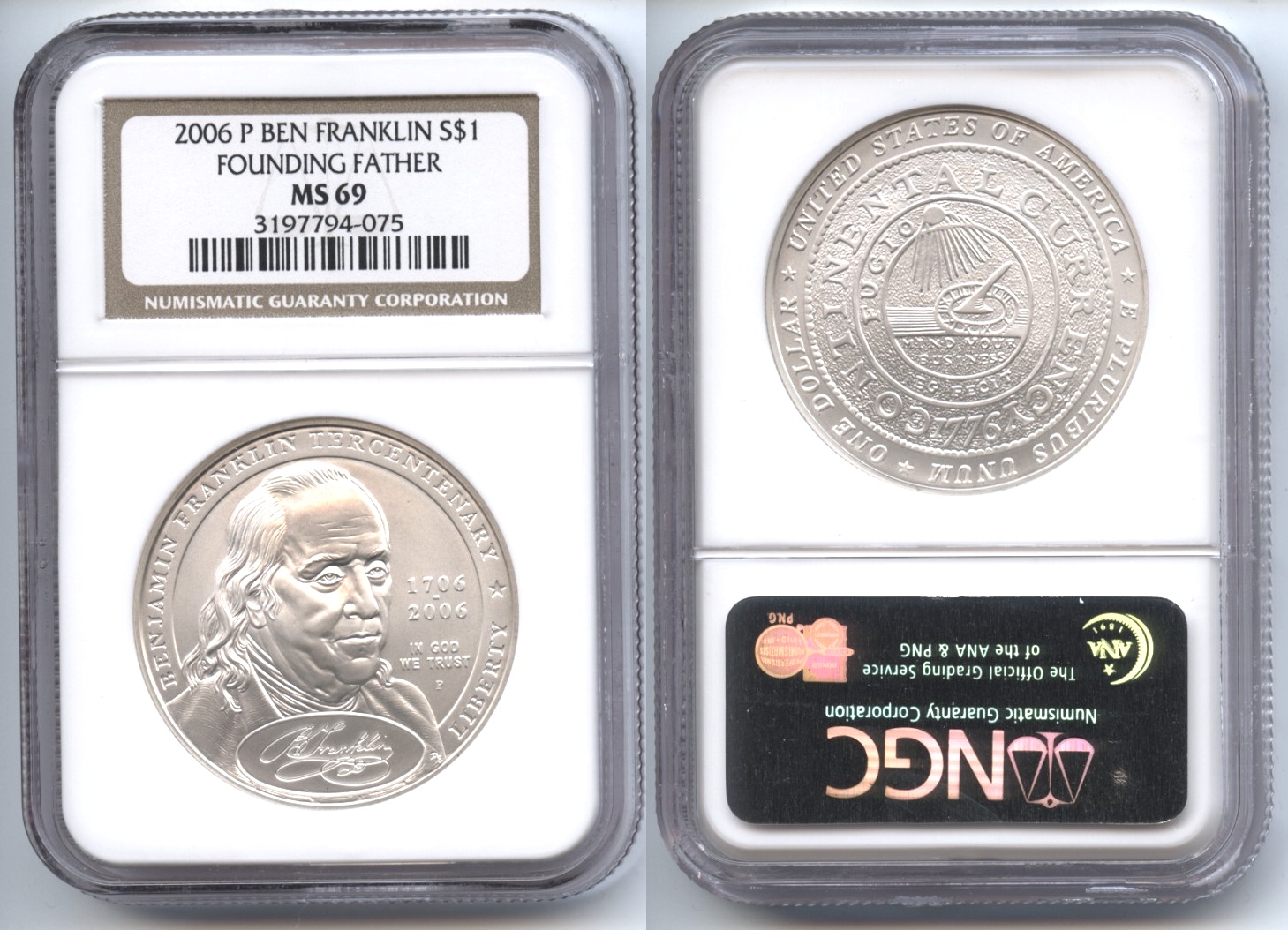 2006-P Benjamin Franklin Founding Father Commemorative Silver Dollar NGC MS-69