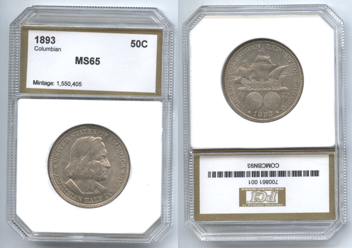 1893 Columbian Commemorative Half Dollar PCI MS-65