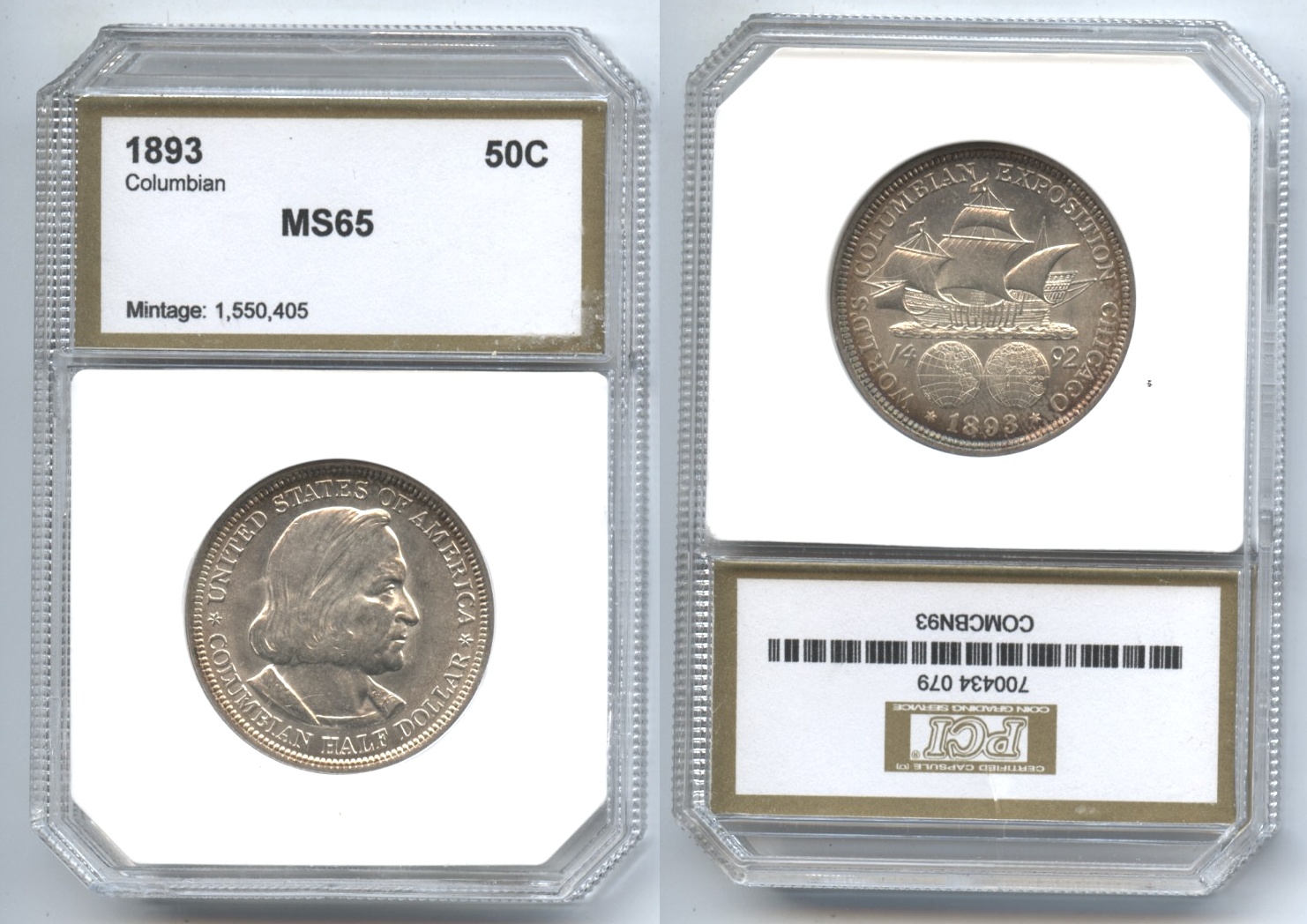 1893 Columbian Commemorative Half Dollar PCI MS-65 #a