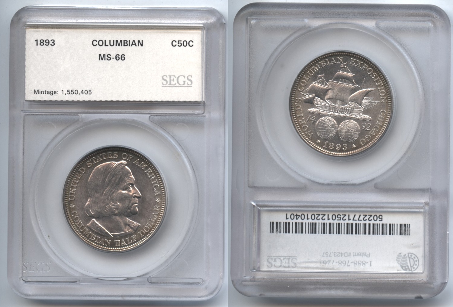 1893 Columbian Commemorative Half Dollar SEGS MS-66