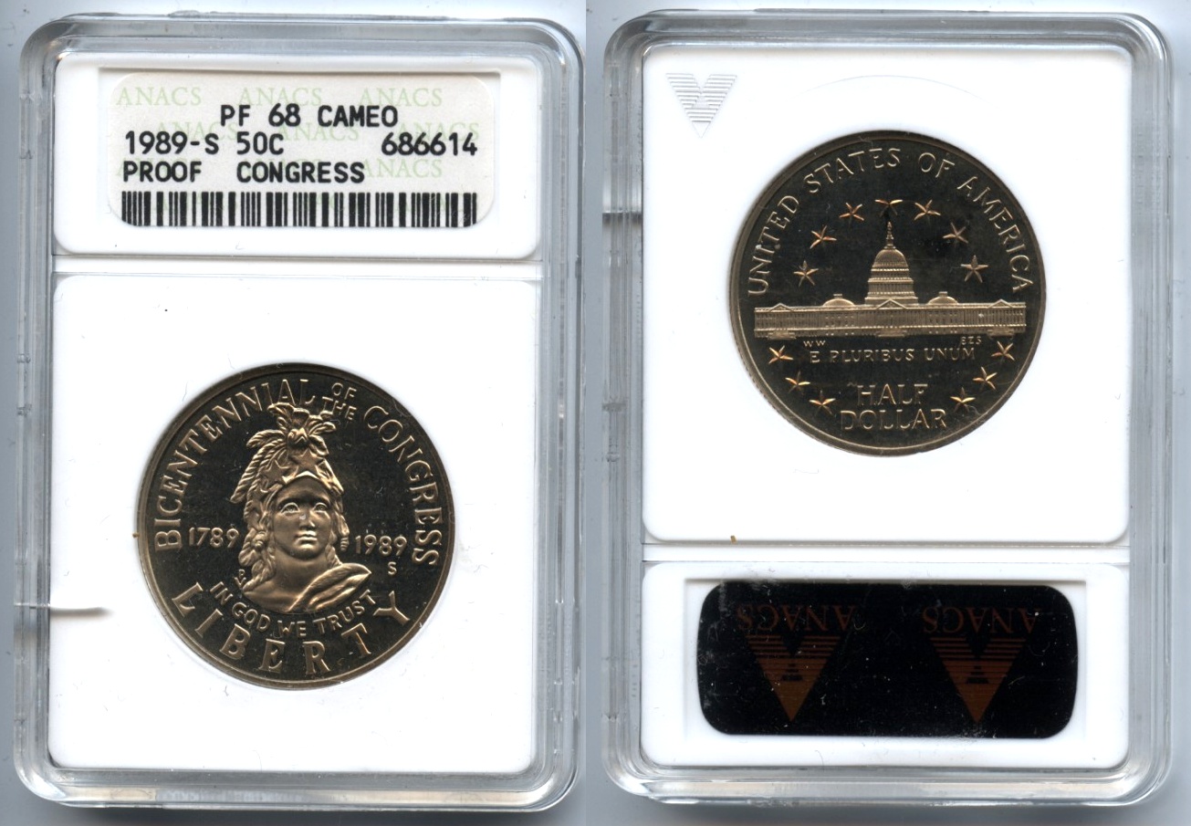 1989-S Congress Commemorative Half Dollar ANACS Proof-68 Cameo