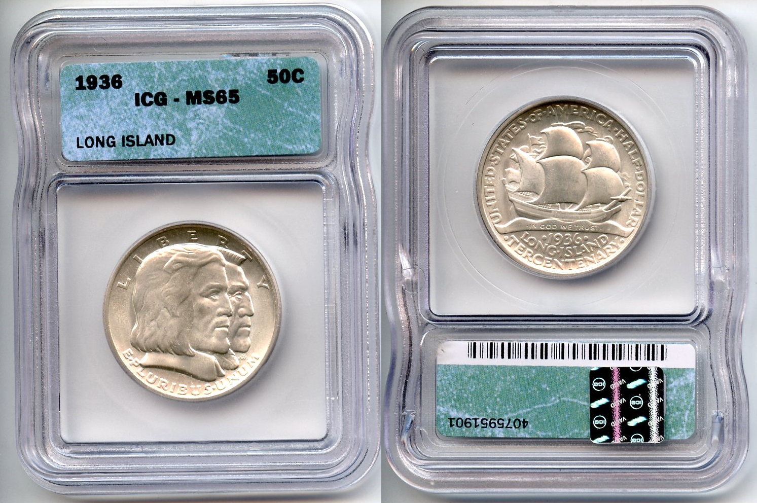 1936 Long Island Commemorative Half Dollar ICG MS-65