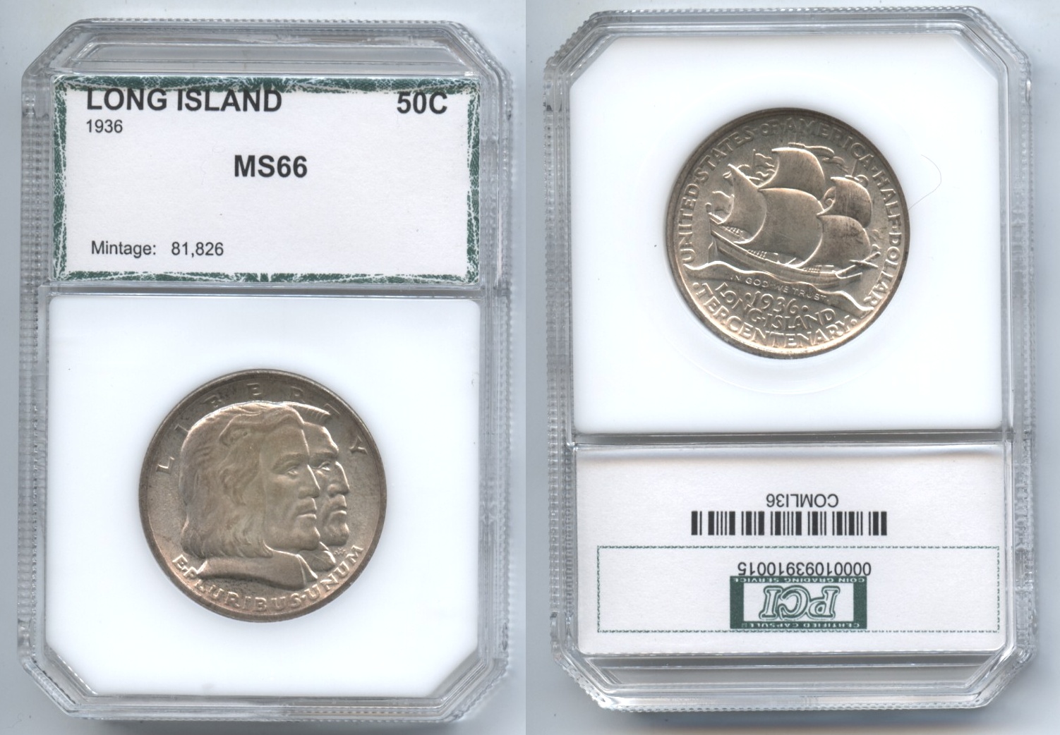 1936 Long Island Commemorative Half Dollar PCI MS-66
