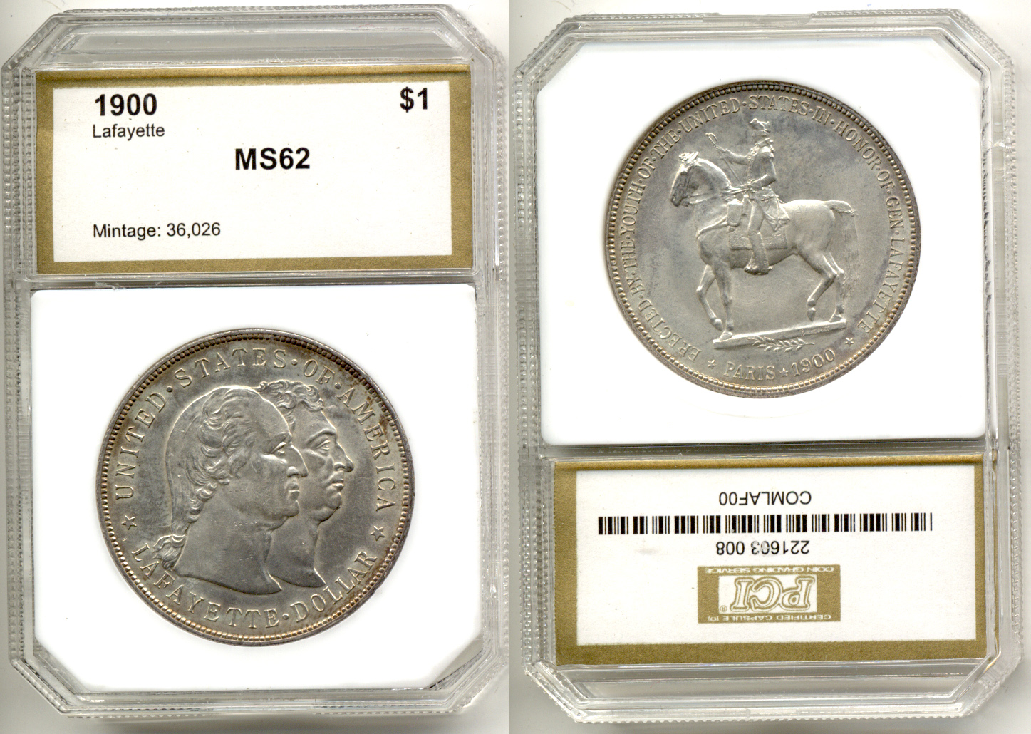 1900 Lafayette Commemorative Silver Dollar PCI MS-62