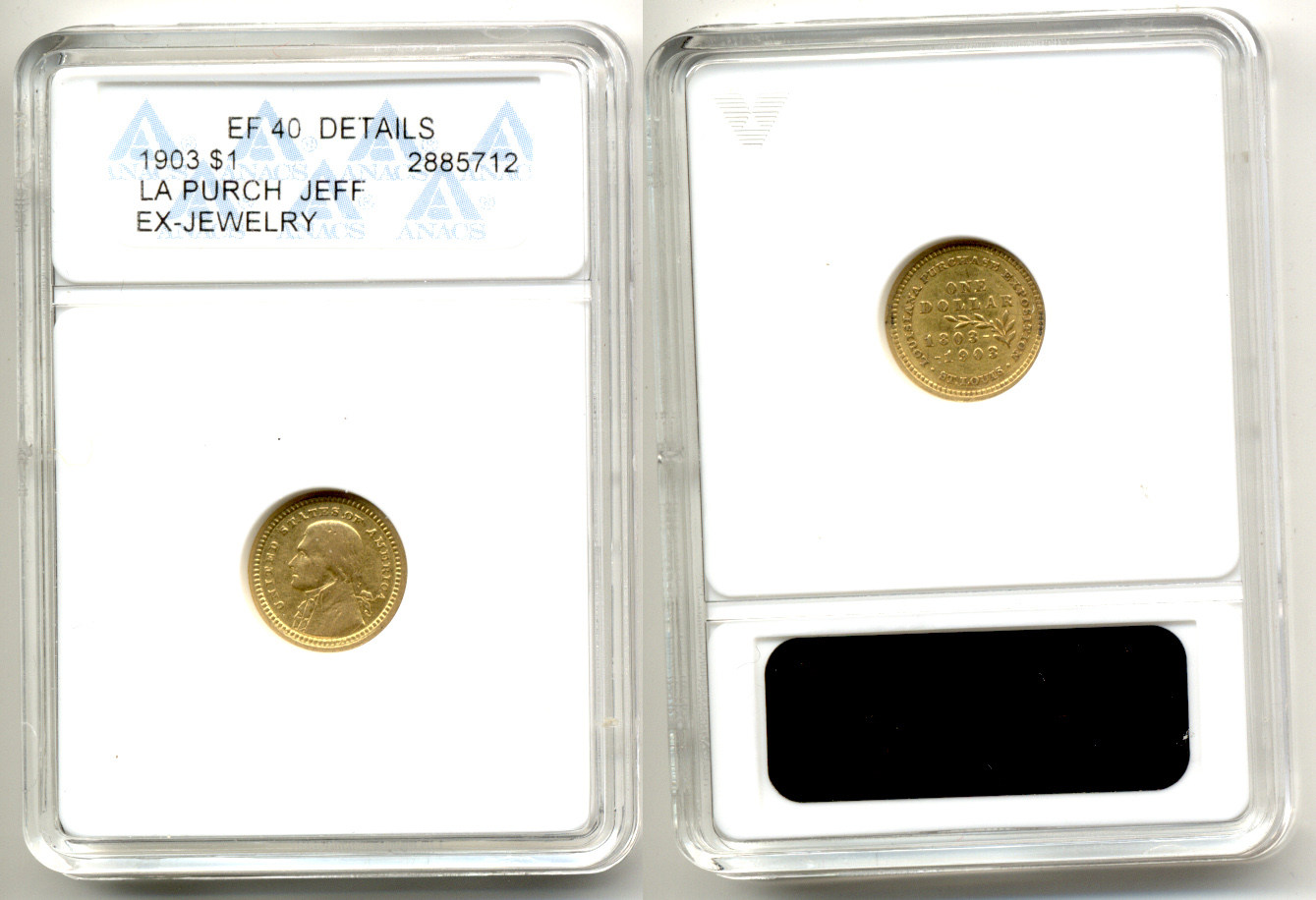 1903 Louisiana Purchase Jefferson Commemorative Gold Dollar ANACS EF-40 Details
