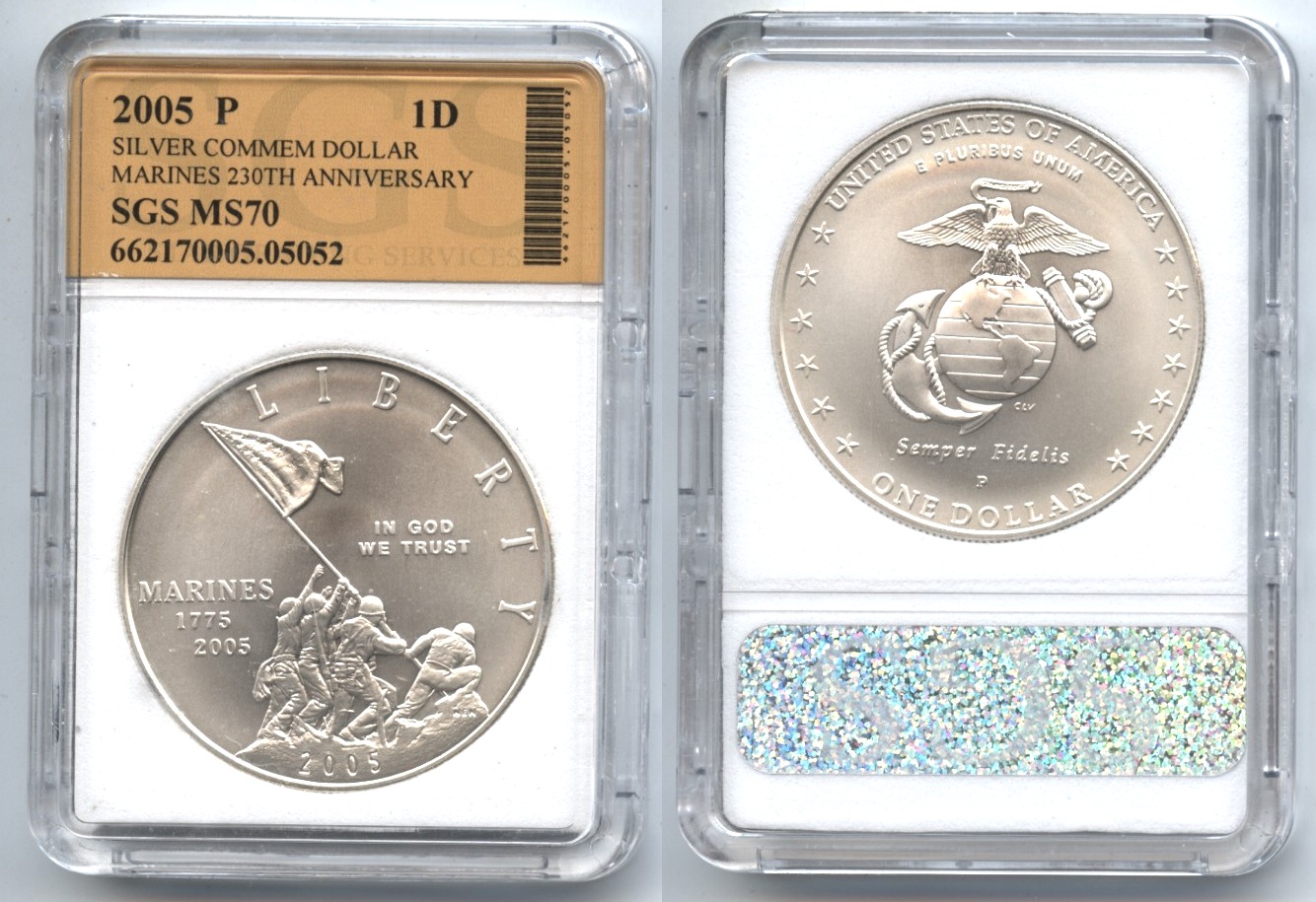 2005-P Marines Commemorative Silver Dollar SGS MS-70