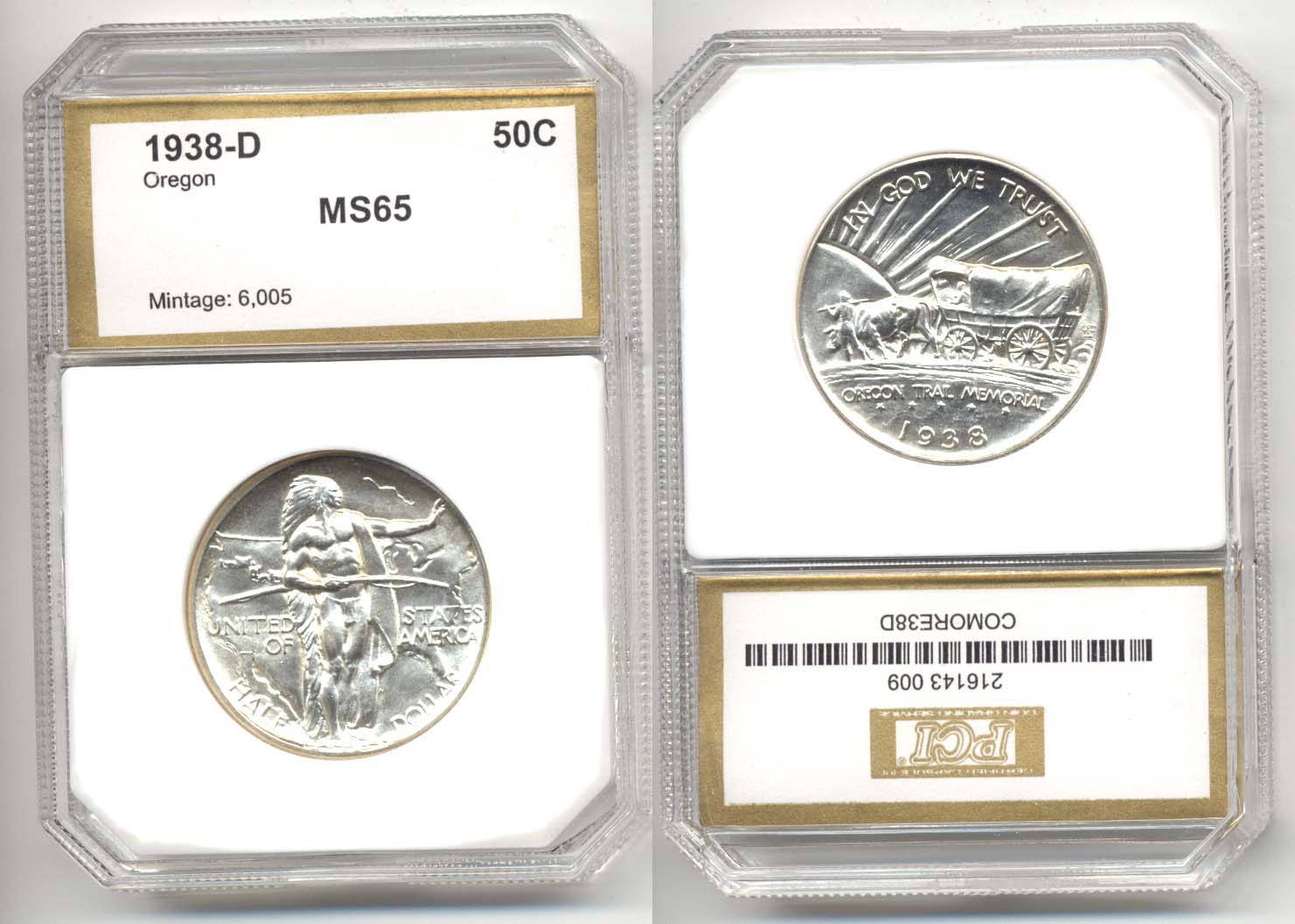 1938-D Oregon Commemorative Half Dollar PCI MS-65