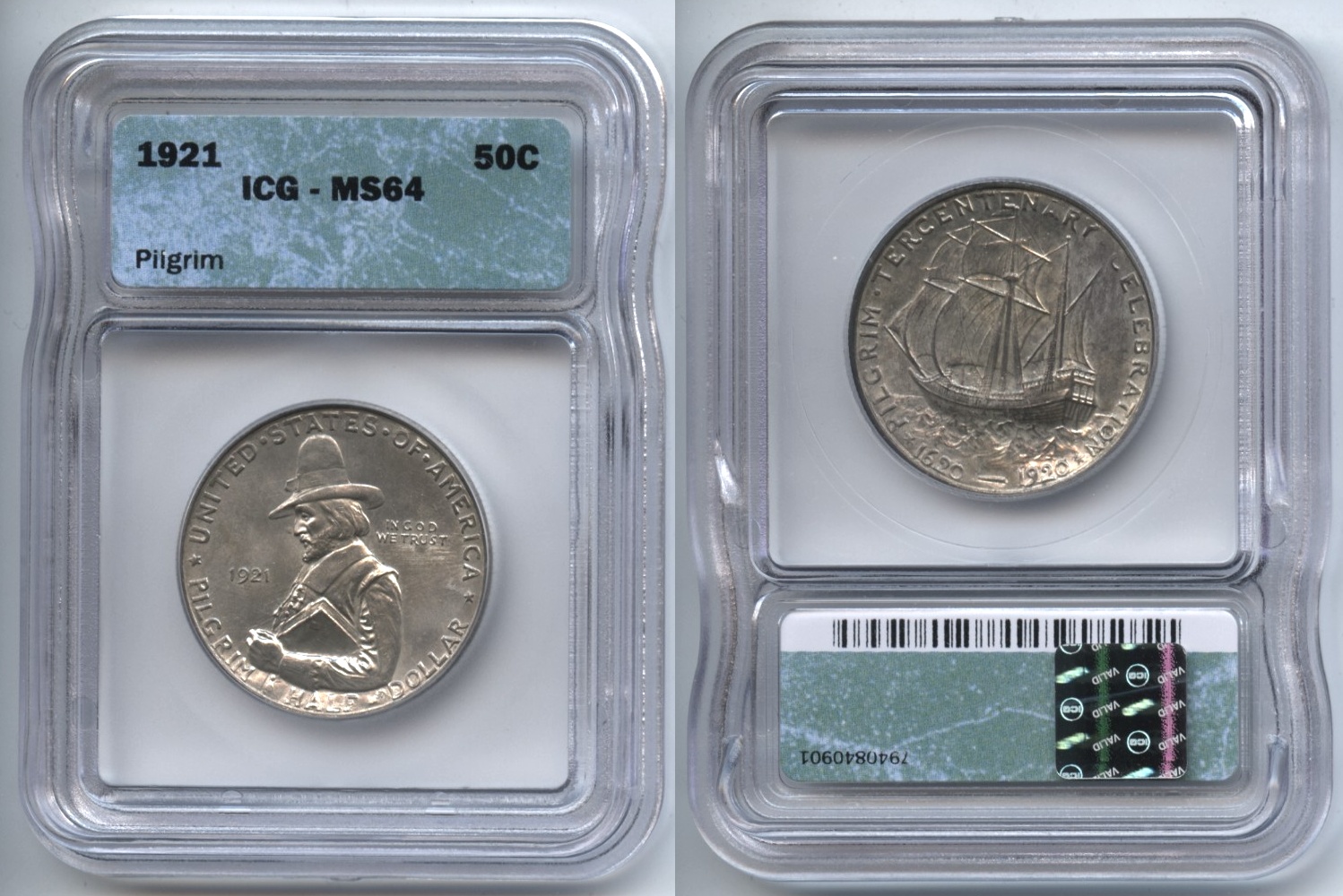 1921 Pilgrim Commemorative Half Dollar ICG MS-64