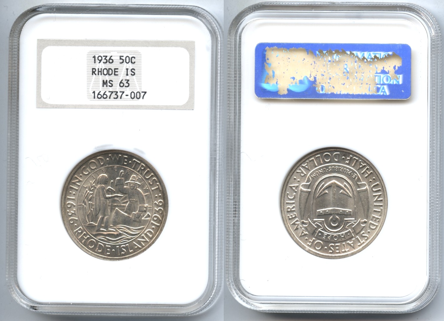 1936 Providence Rhode Island Tercentenary Commemorative Half Dollar NGC MS-63