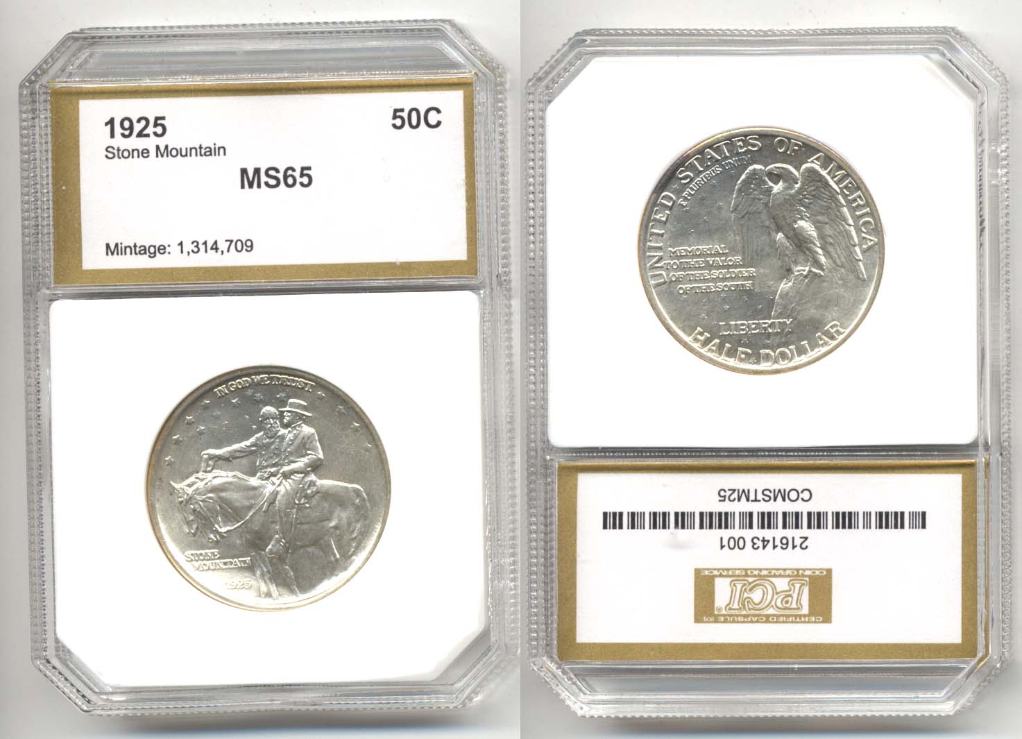 1925 Stone Mountain Commemorative Half Dollar PCI MS-65