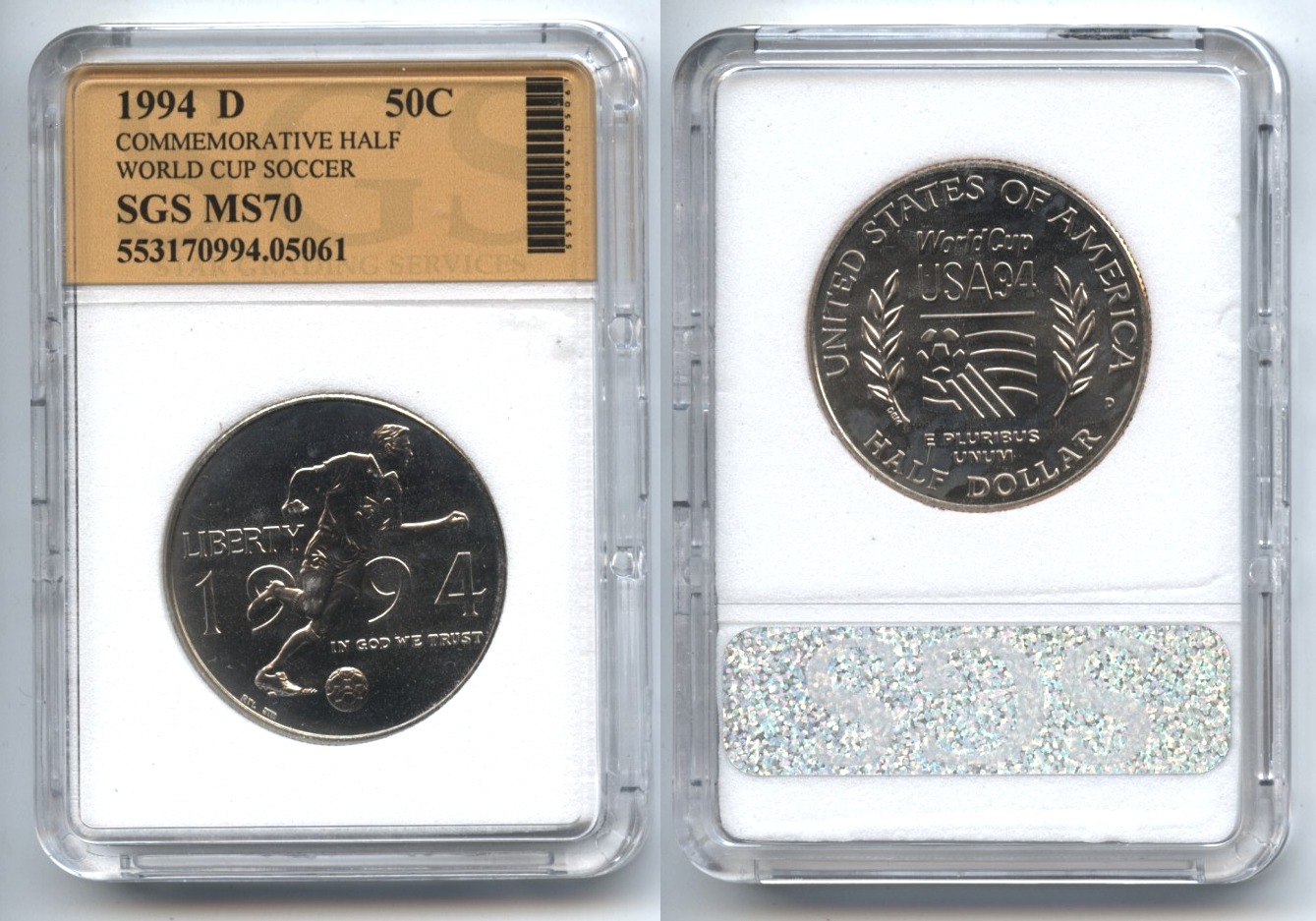 1994-D World Cup Soccer Commemorative Half Dollar SGS MS-70