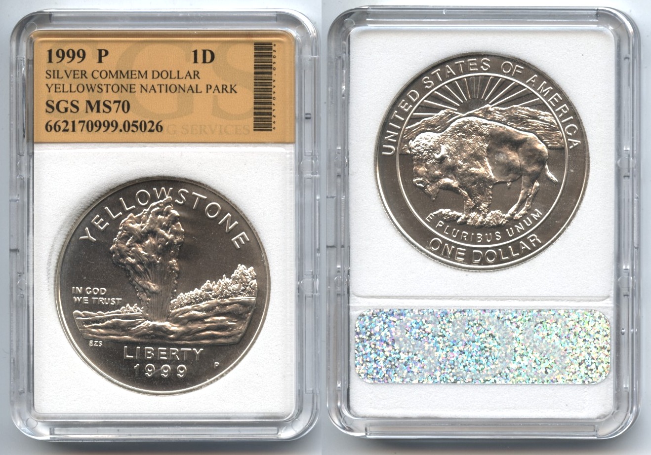 1999-P Yellowstone National Park Commemorative Silver Dollar SGS MS-70 #a
