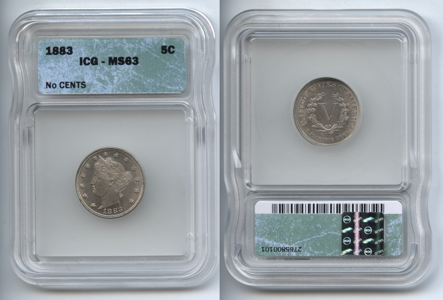 1883 No Cents Liberty Nickel ICG MS-63