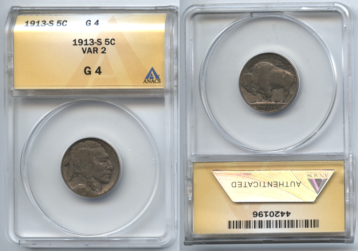 1913-S Type 2 Buffalo Nickel ANACS Good-4