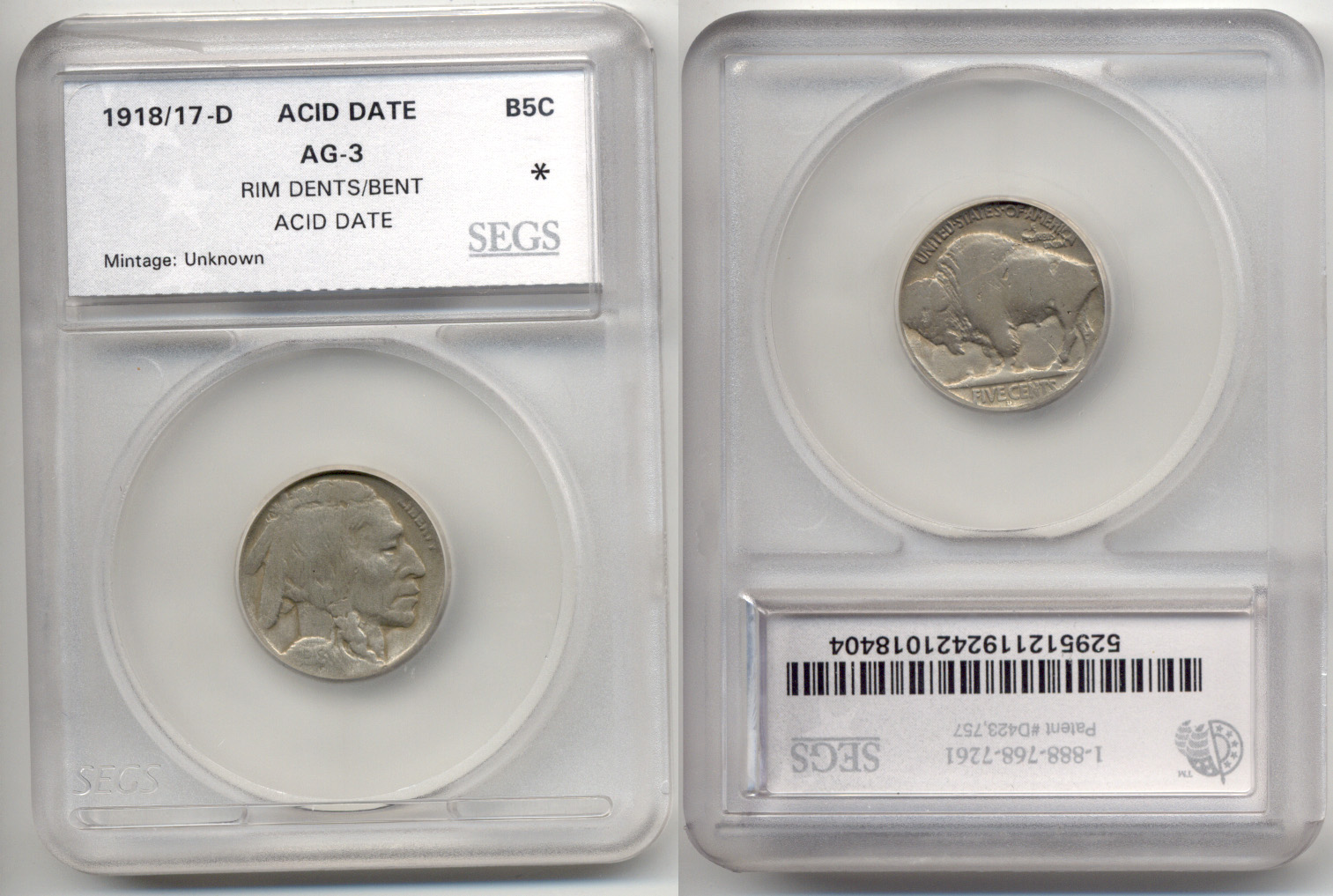 1918/17-D Buffalo Nickel in SEGS AG-3