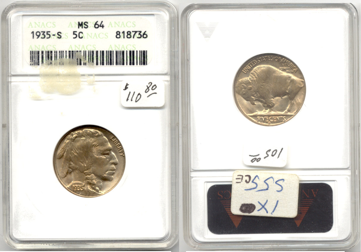 1935-S Buffalo Nickel ANACS MS-64