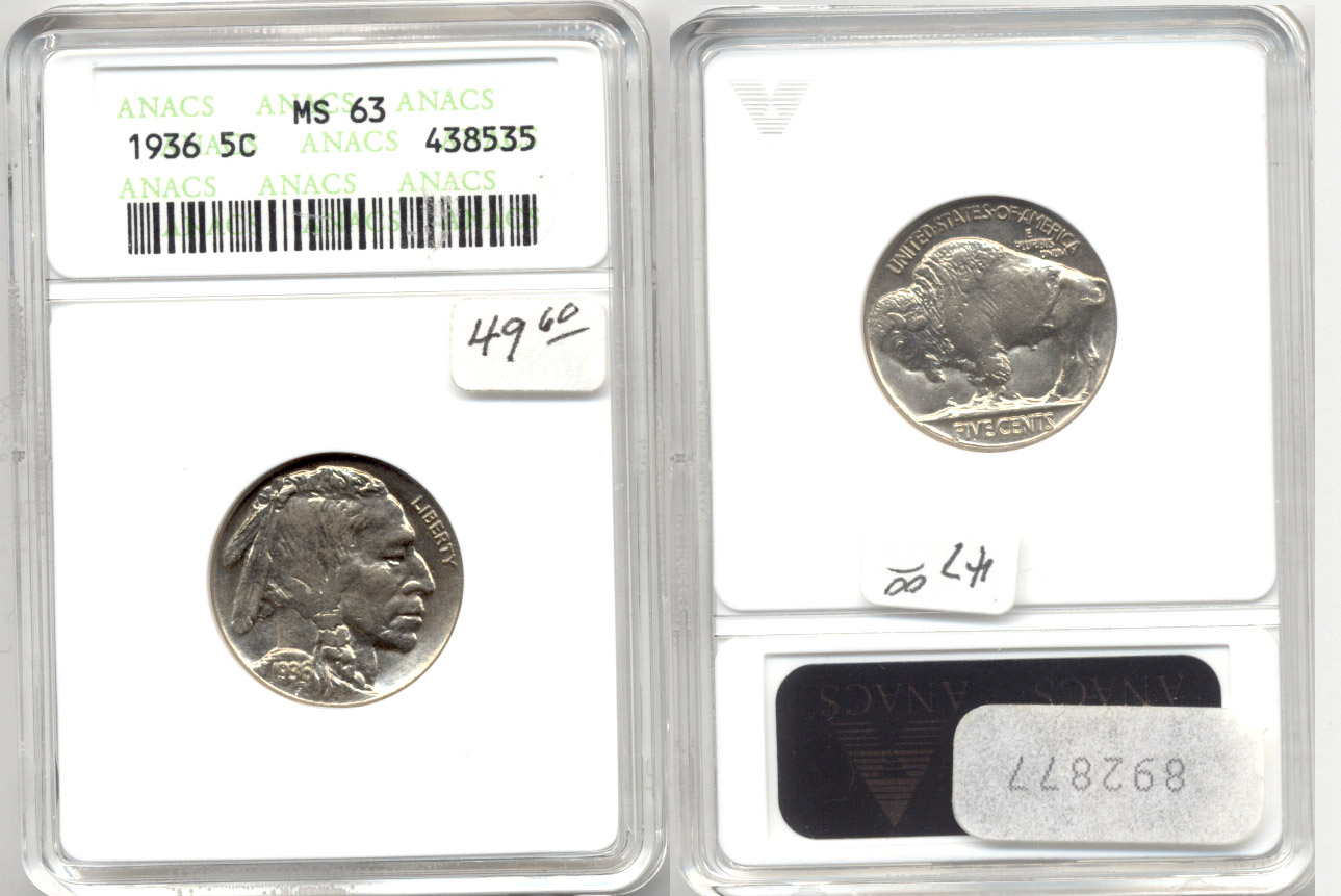 1936 Buffalo Nickel ANACS MS-63