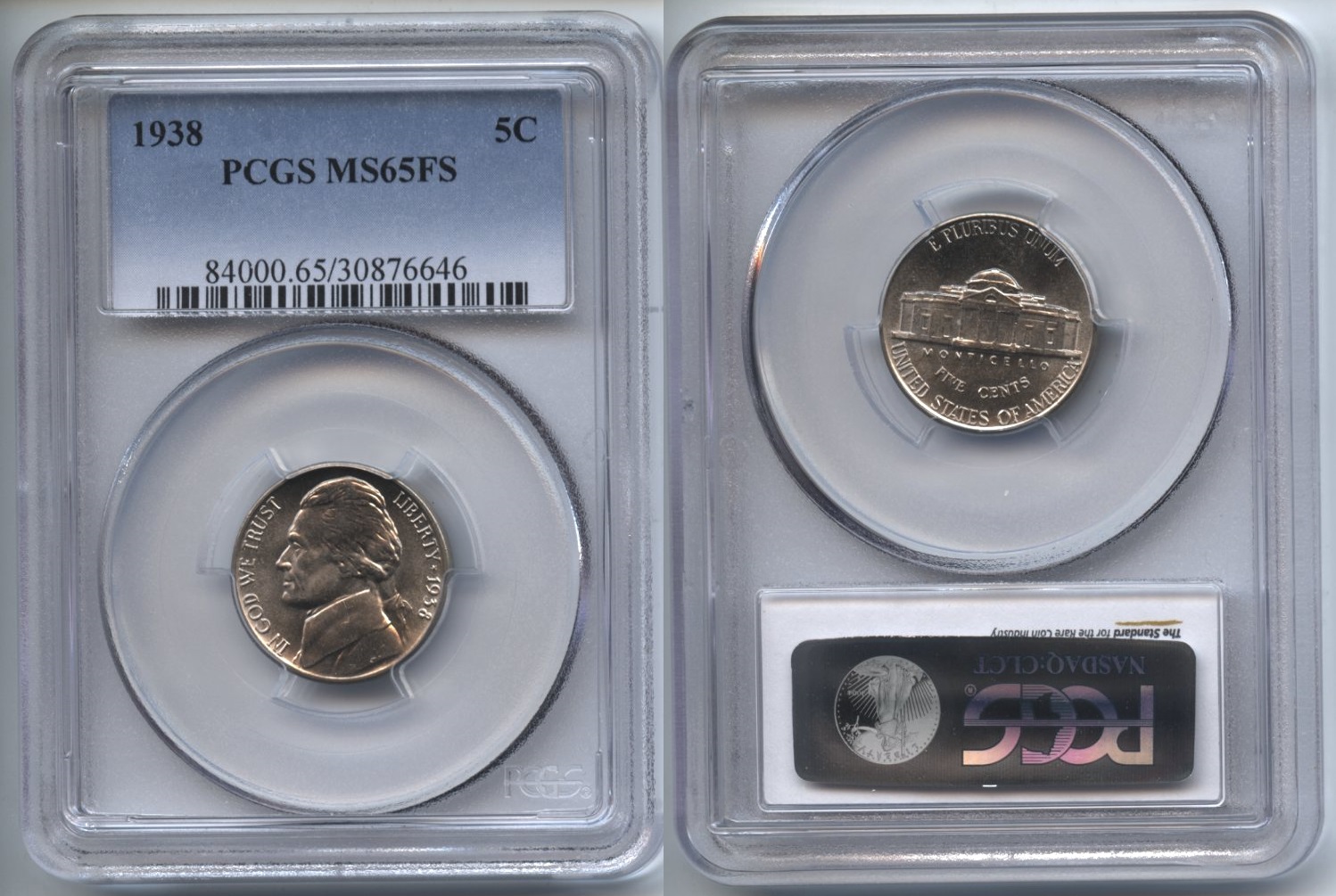1938 Jefferson Nickel PCGS MS-65 FS