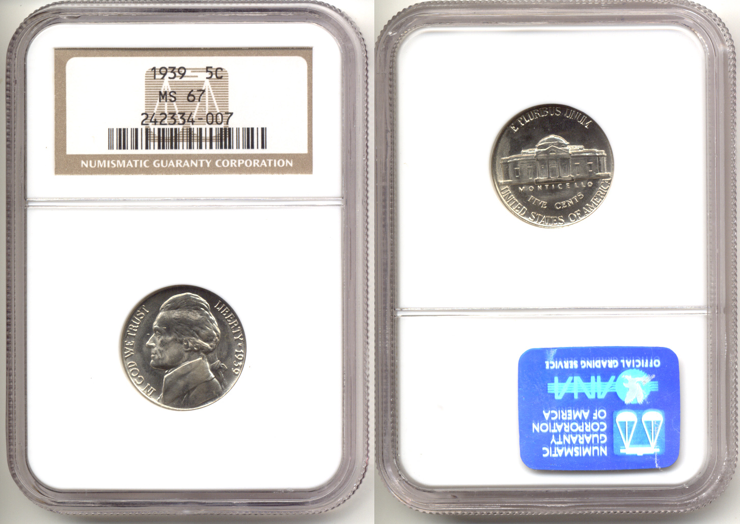 1939 Jefferson Nickel NGC MS-67