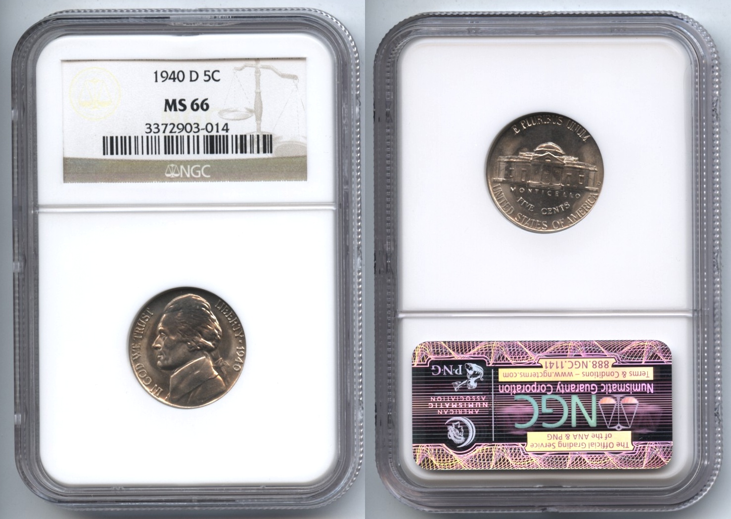 1940-D Jefferson Nickel PCGS MS-66