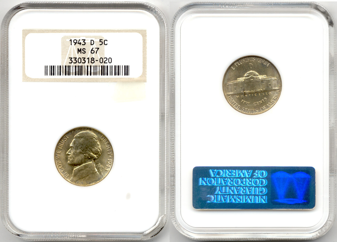 1943-D Jefferson Nickel NGC MS-67