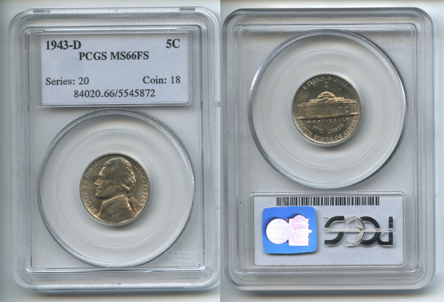1943-D Jefferson War Nickel PCGS MS-66 Full Steps