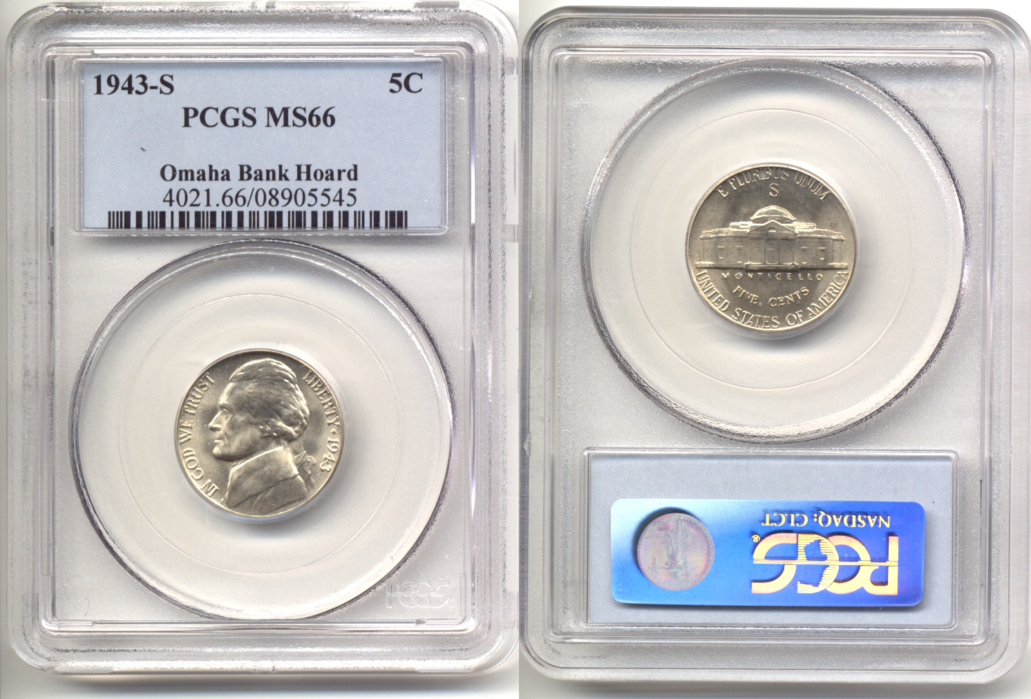 1943-S Jefferson Nickel PCGS MS-66 b