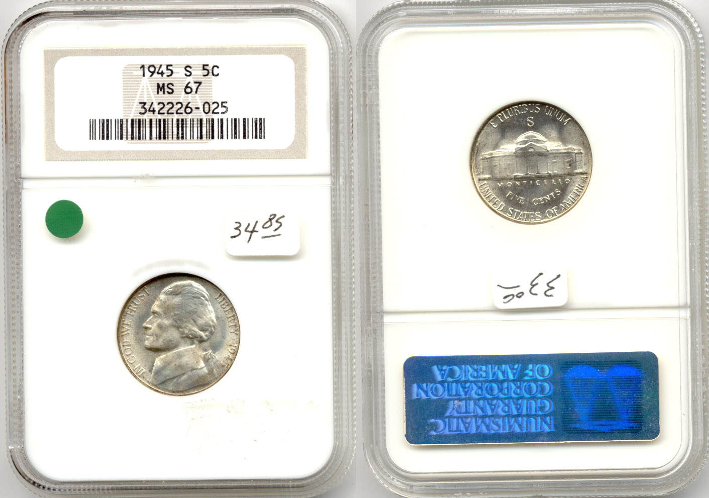 1945-S Jefferson Nickel NGC MS-67