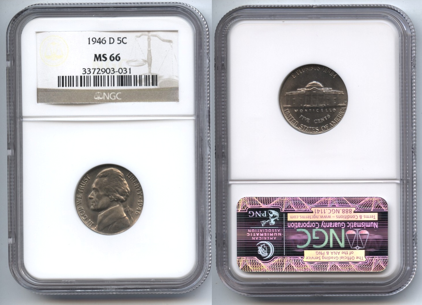 1946-D Jefferson Nickel NGC MS-66 #a
