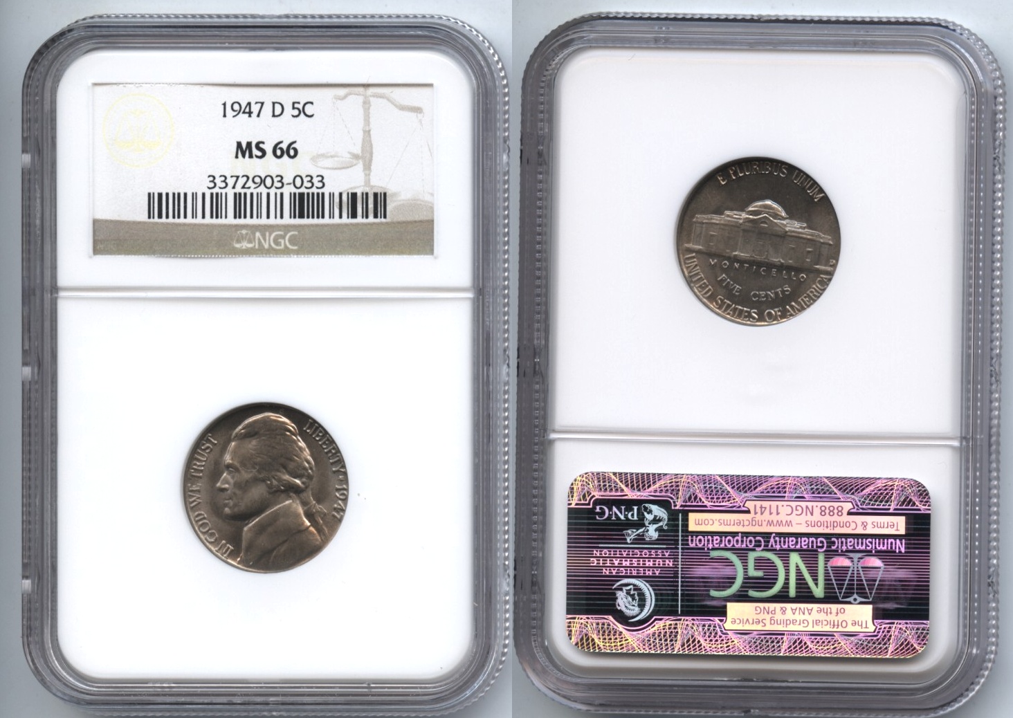 1947-D Jefferson Nickel NGC MS-66 #a
