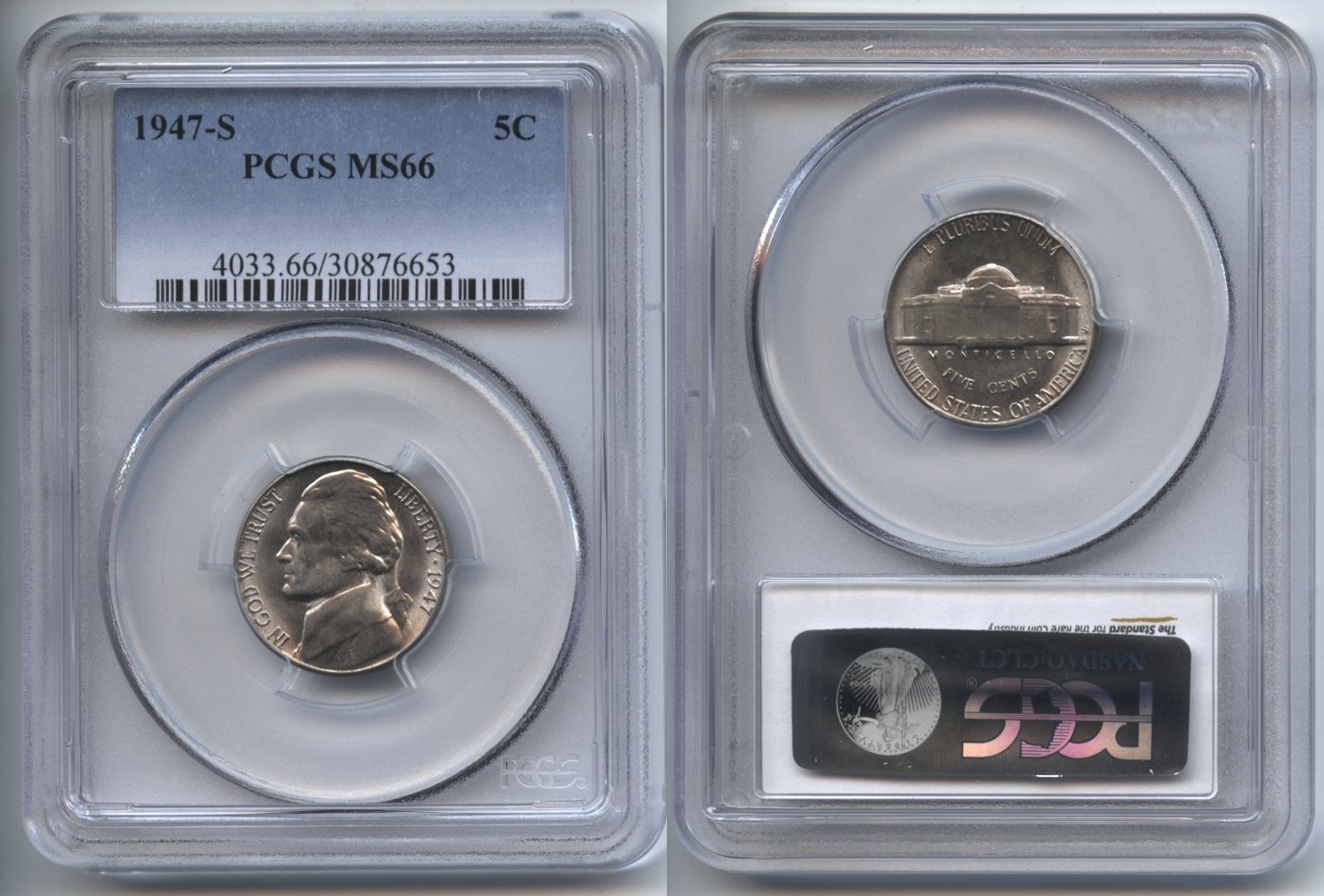 1947-S Jefferson Nickel PCGS MS-66