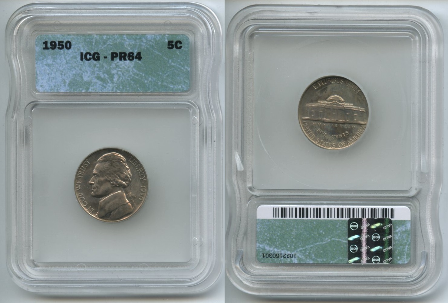 1950 Jefferson Nickel ICG Proof-64