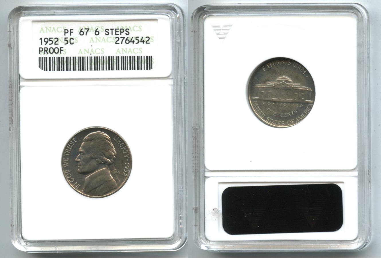1952 Jefferson Nickel ANAACS Proof-67 6 Steps