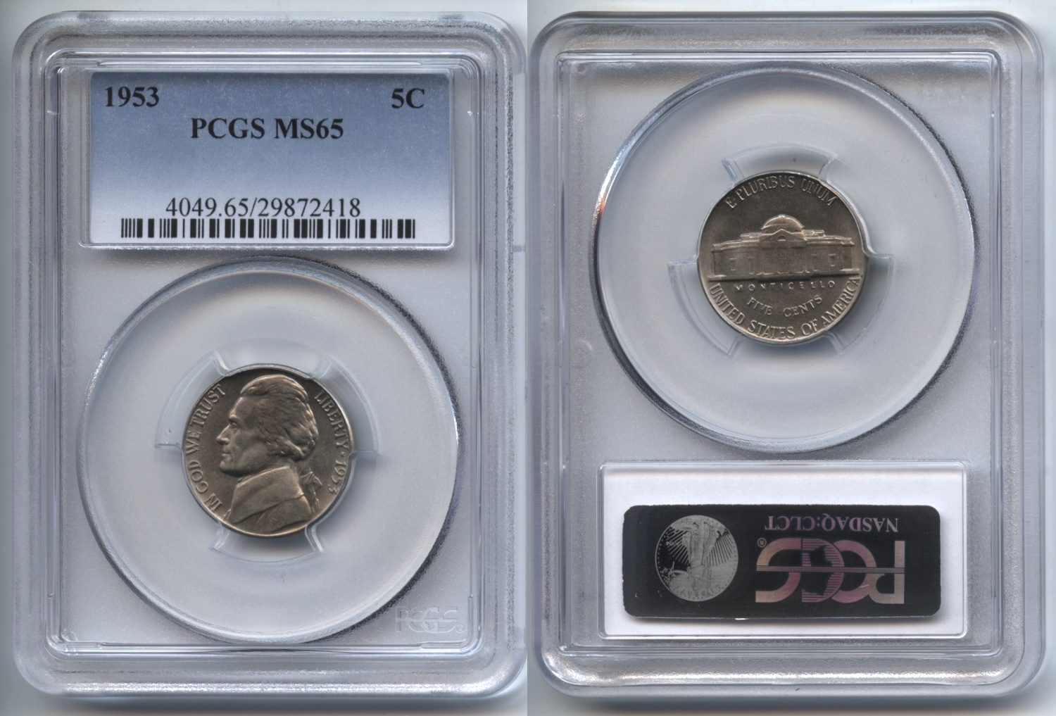 1953 Jefferson Nickel PCGS MS-65