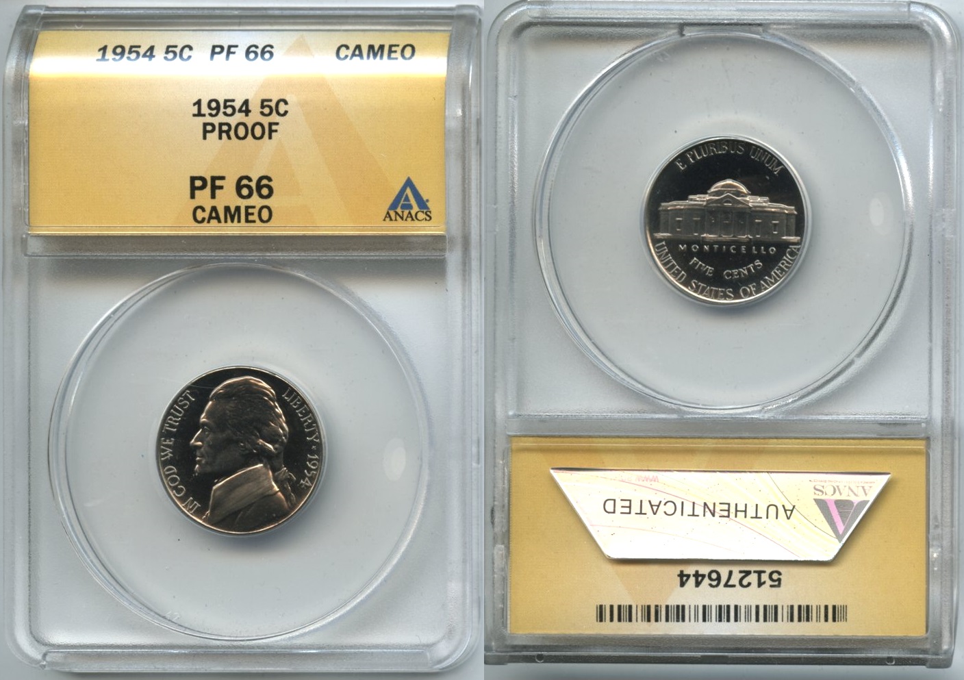 1954 Jefferson Nickel ANACS Proof-66 Cameo