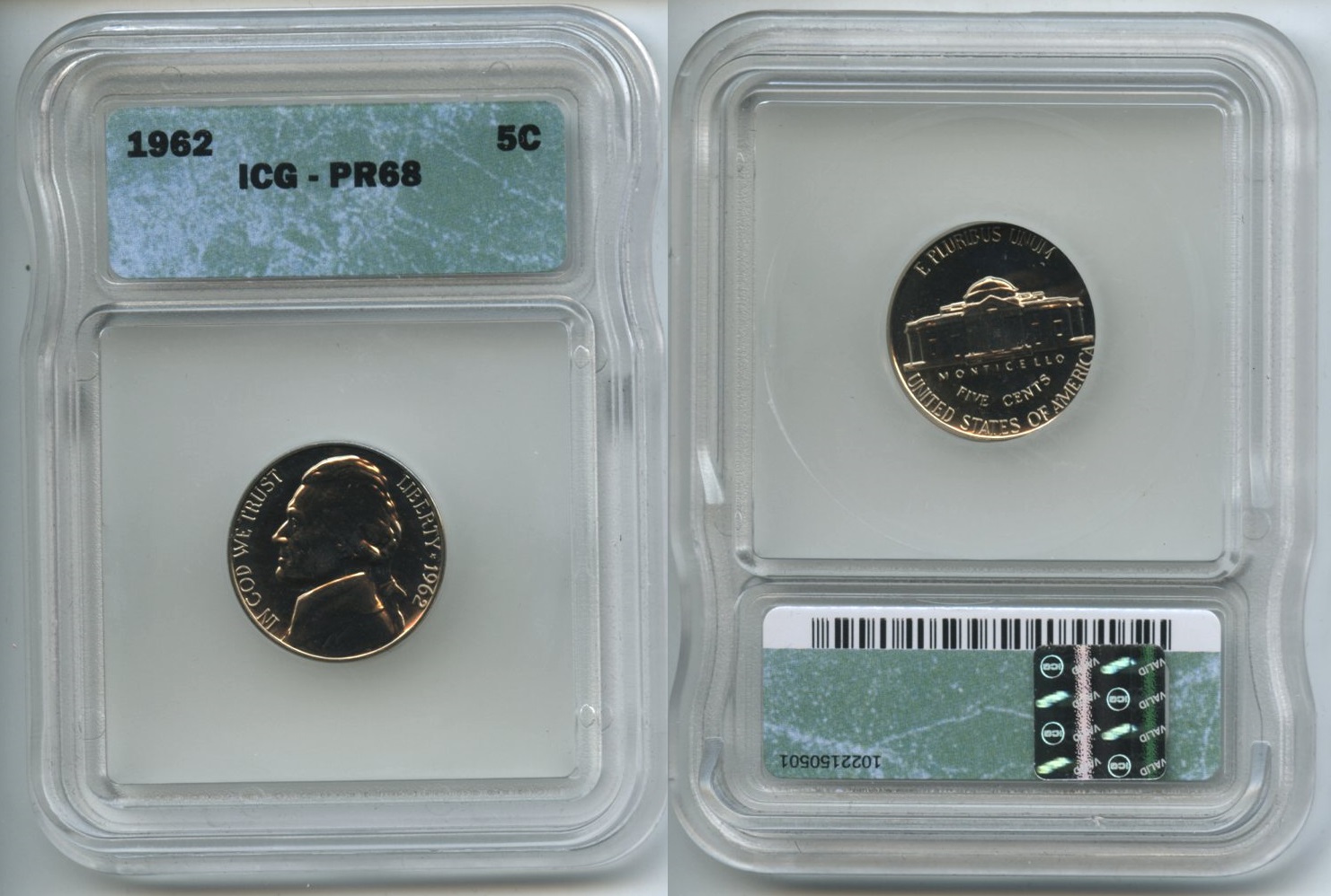 1962 Jefferson Nickel ICG Proof-68
