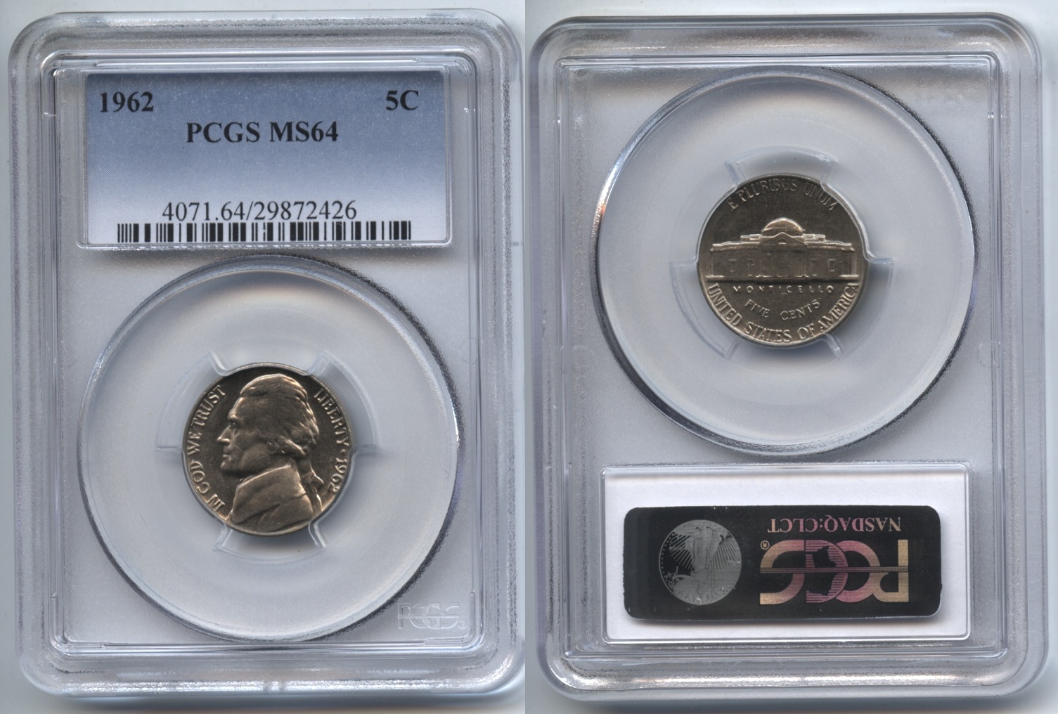 1962 Jefferson Nickel PCGS MS-64