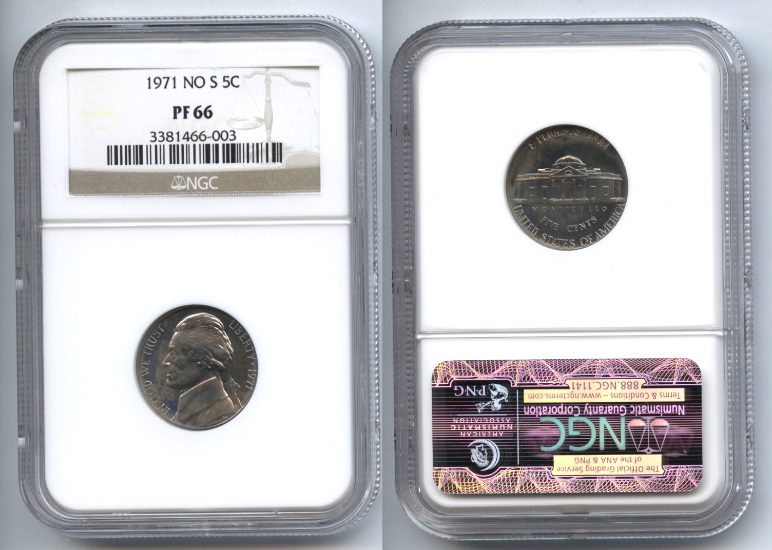 1971 No S Jefferson Nickel NGC Proof-66