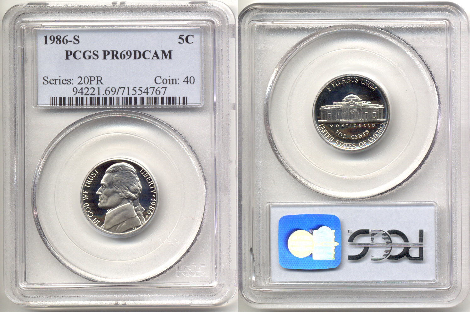 1986-S Jefferson Nickel PCGS Proof-69 Deep Cameo