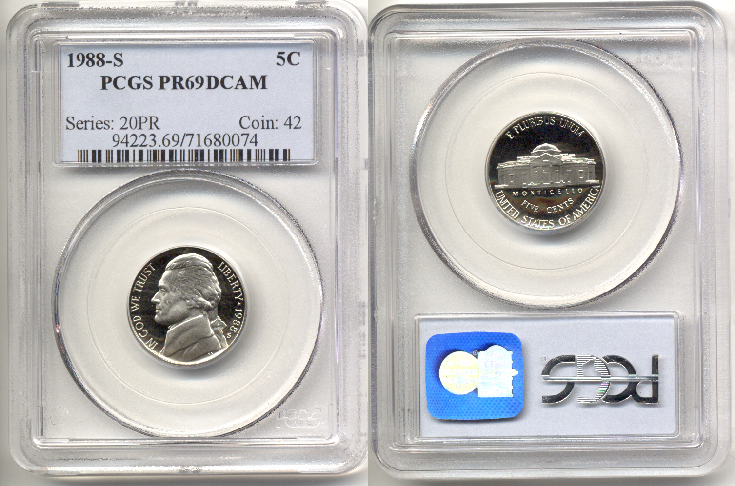 1988-S Jefferson Nickel PCGS Proof-69 Deep Cameo