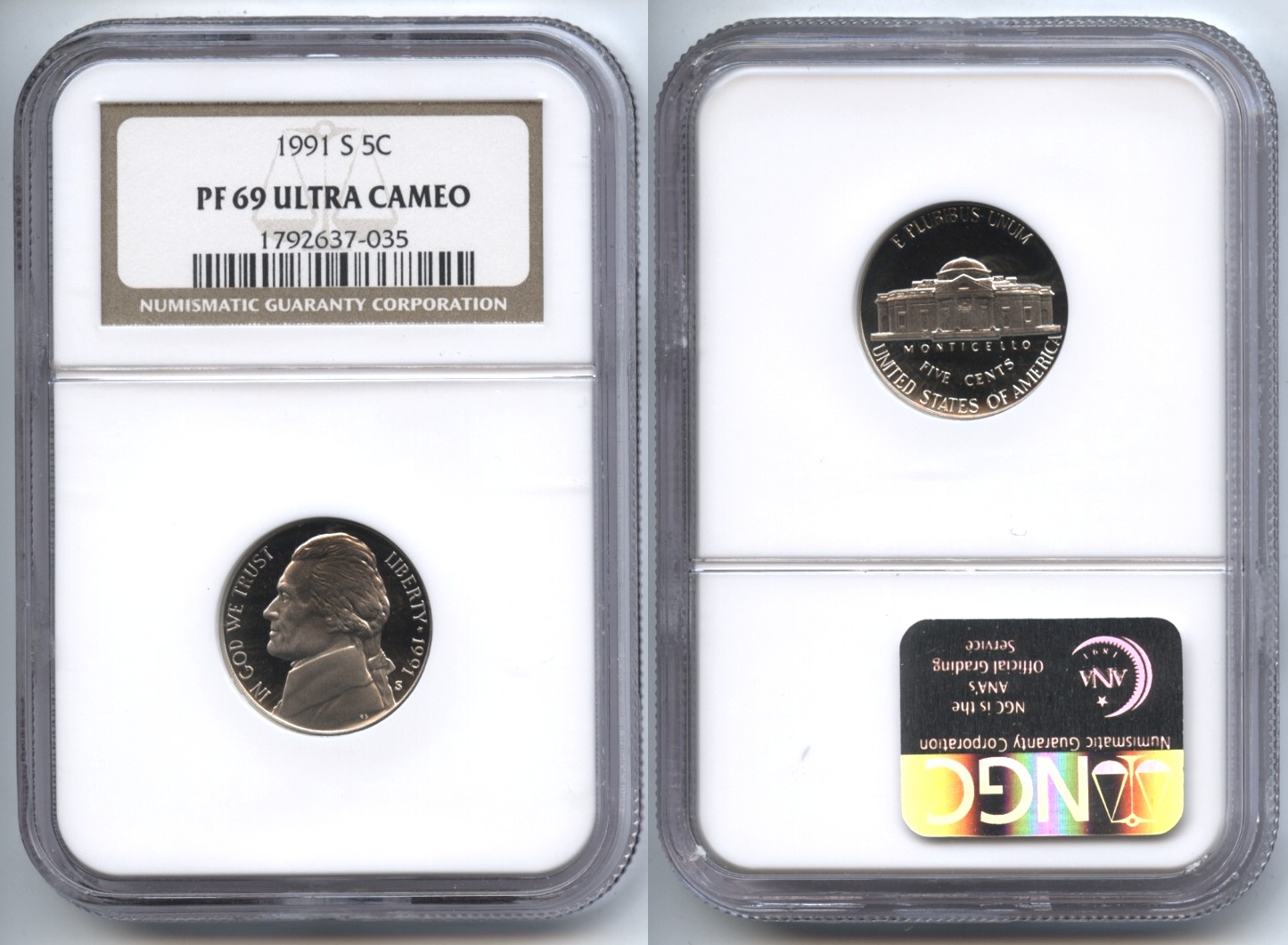 1991-S Jefferson Nickel NGC Proof-69 Ultra Cameo